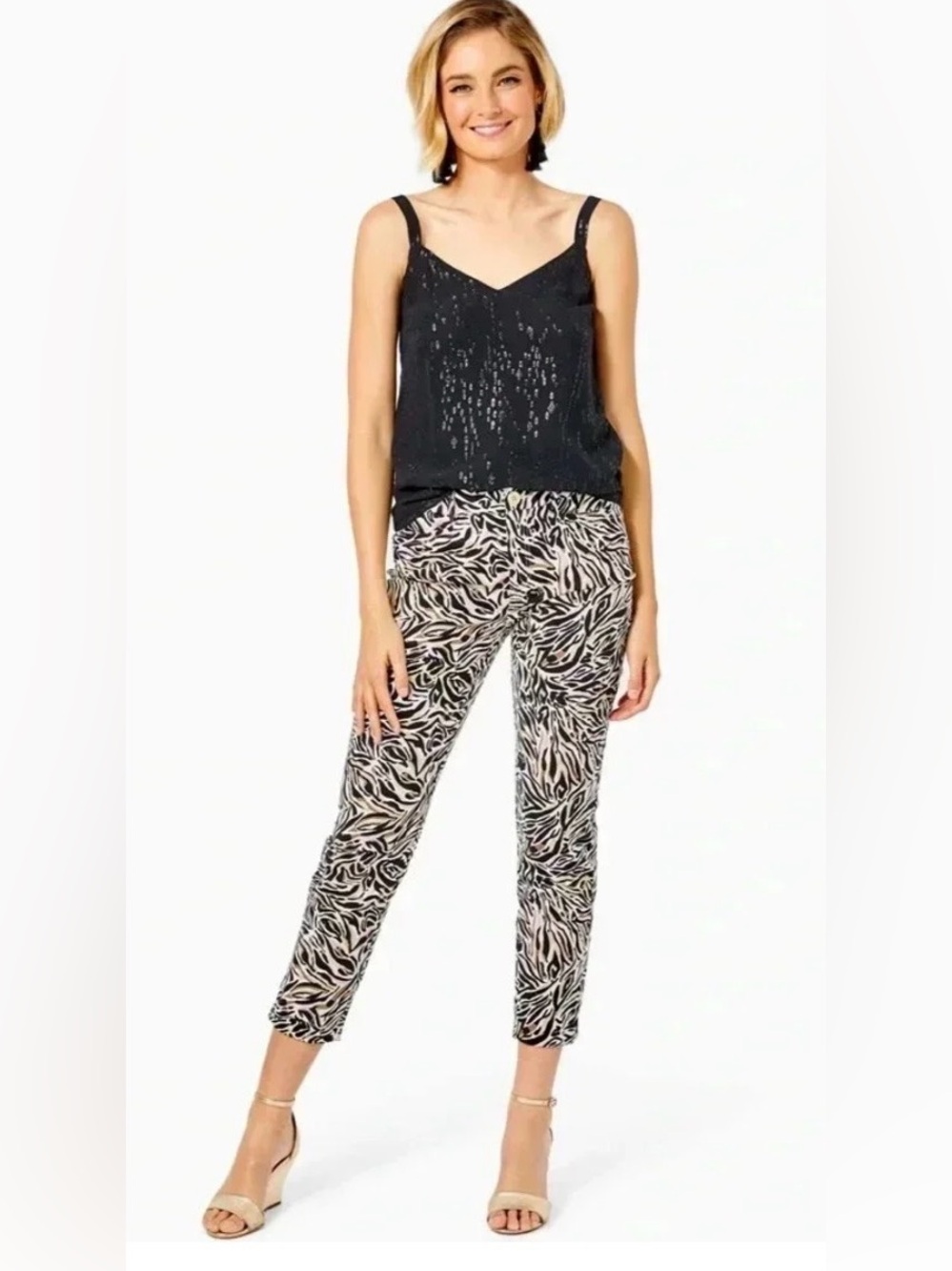 NWT Lilly Pulitzer Kelly Stretch Ankle Pants Onyx Can You Zee Me Animal Print